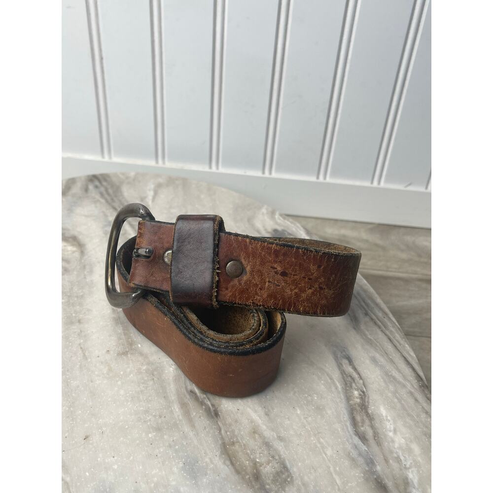 VTG Full Grain Leather Belt Distressed Brown Rugged Workwear Size 36 1.5" Wide